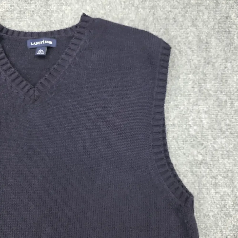 Vintage Lands End Sweater Vest Mens Large Blue Navy V Neck Knit Pullover Casual